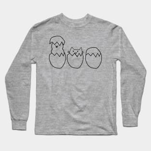 Easter Eggs Cat among the Chickens Outline Long Sleeve T-Shirt